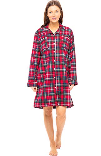 Alexander Del Rossa Women's Warm Flannel Sleep Shirt, Button Down Boyfriend Nightgown, 3X Blue Red and Green Plaid (A0493Q193X)
