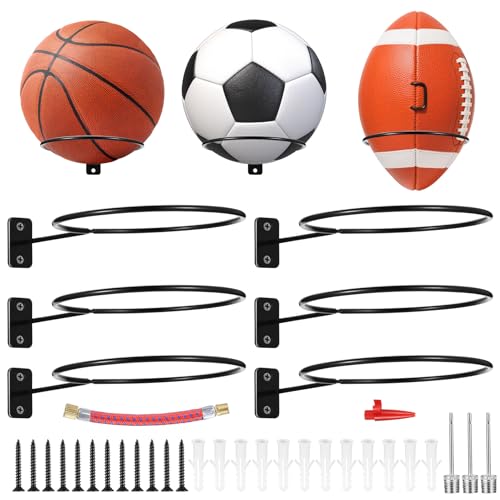 6 Pz Supporto da Parete per Pallone da Calcio, Espositore per Pallone, Portapalle Sportivo in Metallo, Supporto per Pallone Basket Palla da Calcio Sport Palla da Basket Rugby Pallavolo Pallacanestro