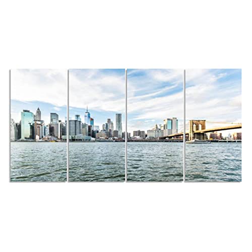 4 Piece Canvas Wall Art Print Pictures View outside outdoors New York City Brooklyn Bridge Park by east river Framed Painting Posters Artwork Home Decor for Living Room Bedroom Bathroom Ready to Hang 4 Piece Canvas Wall Art Print Pictures View outside outdoors New York City Brooklyn Bridge Park by east river Framed Painting Posters Artwork Home Decor for Living Room Bedroom Bathroom Ready to Hang