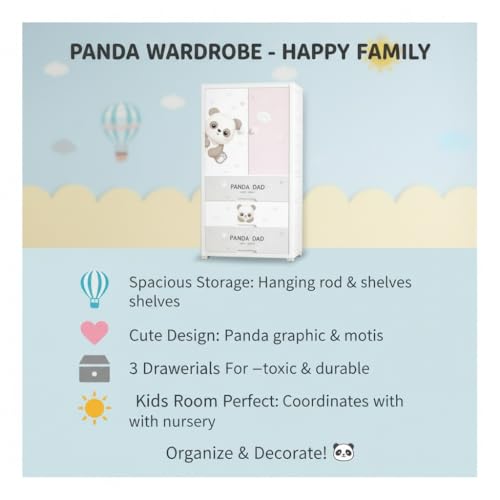 Image of EXVITO Plastic Wardrobe for Cloth with Drawers & Hanging Rod | Baby Cupboard for Clothes Storage | Foldable Collapsible Plastic Almirah for Kids | Cartoon Design Cabinet for Bedroom (Pink, 3 Door)