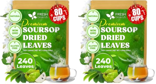 Image of FreshDrinkUS, 240+ Premium Soursop Graviola Dried Leaves Tea, 230-250 Whole Soursop Leaves, Wildcrafted, Graviola, Guanabana, Hoja Guanabana, Loose Leaf Herbal, No Gluten, Vegan (Pack of 2)