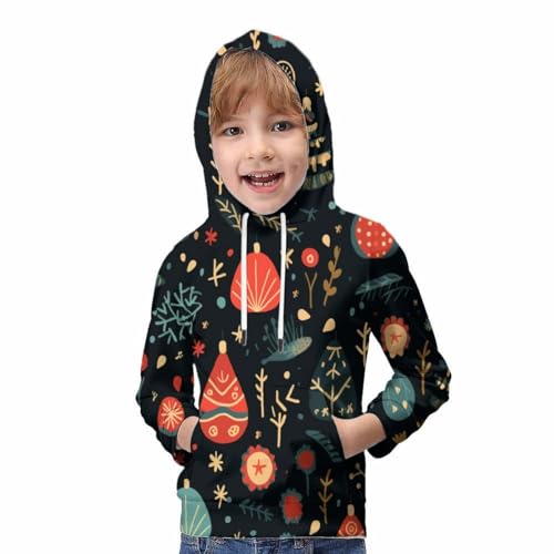 Sweat à capuche Noël imprimé 3D pull chaud enfant à poches confort - 5
