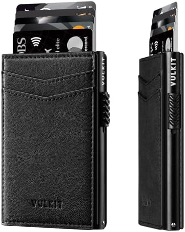 VULKIT Men's Slim Wallet Pop Up Card Holder RFID Blocking Metal Wallet Minimalist Design Holds Up to 11 Cards