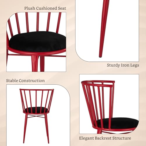 Image of Amazon Brand- Solimo Iron Chair with Cushioned Seat | Comfortable & Plush Seating | Rustic Finish | Durable Metal Frame | Ideal for Living Room, Dining & Bedroom | Set of 2 | Red