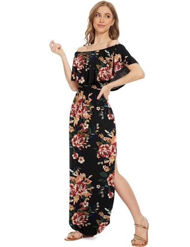 Image of LILBETTER Womens Off The Shoulder Ruffle Party Dresses Side Split Beach Maxi Dress