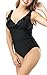 Amourri Women's Swimwear Tummy-Hide Underwire Ruffled One Piece Swimsuit For Women,Black,L(US 12-14)