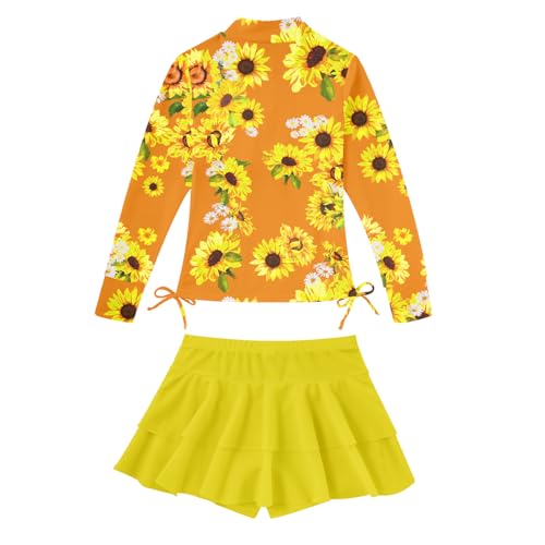 Image of Vogseek 3-12T Girls Rash Guard 2 Pieces Bathing Suit Long Sleeve Swimsuit Swimming Skirt with Shorts Swimwear