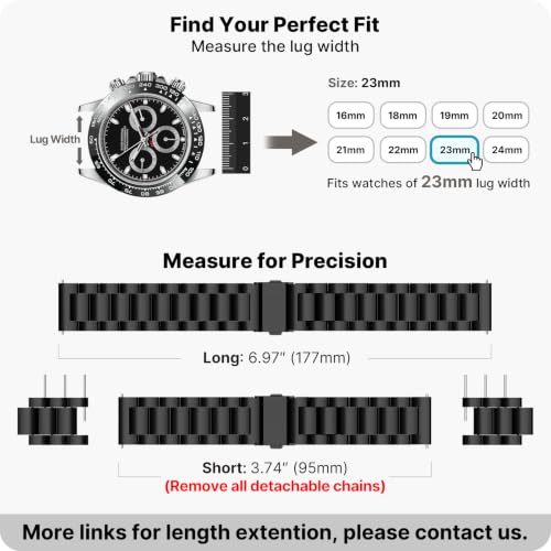 Image of Fullmosa 23mm Stainless Steel Watch Band, Quick Release Metal Replacement Strap with Removable Links, Includes Spring Bars & Link Removal Tool for Men Women (Black)
