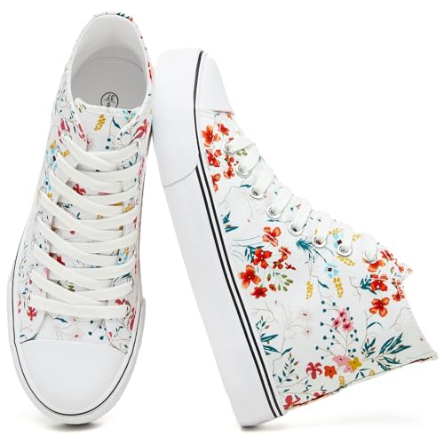 Image of yageyan Womens High Top Canvas Sneakers Fashion White Shoes for Women