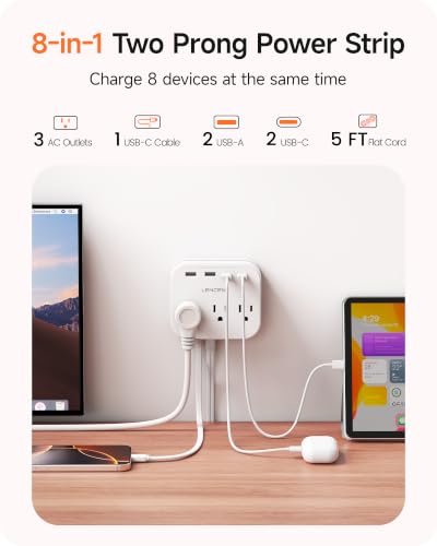LENCENT Extensión Eléctrica 3 Tomas, Adaptador de Enchufe Plano con Cable USB-C miniatura 6