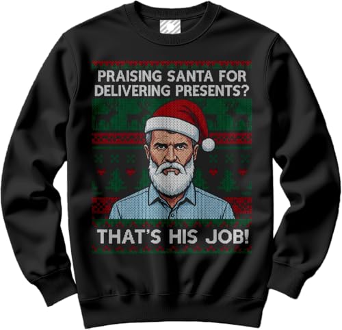 HotScamp Football Christmas Jumper Day for Men – Praising Santa, Thats his Job Slogan Sweatshirt - Xmas Sweater Funny 90s Footballer Keane Retro Sweater Christmas Jumper Days Black Medium