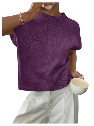 Image of SOLY HUX Women's Short Sleeve Sweater 3D Floral Sweaters Pullover Tank Tops Knit Vest Trendy Fashion Clothing