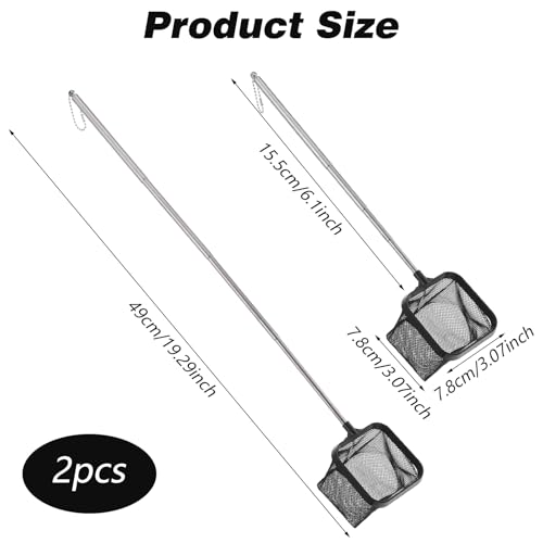 Image of Fish Net for Fish Tank, 2 Pcs 3 Inch Aquarium Fish Net Fine Mesh Small Fish Net Square Round Nano Nylon Net with Extendable Stainless Steel Handle for Small Fish Tank Aquarium Accessories