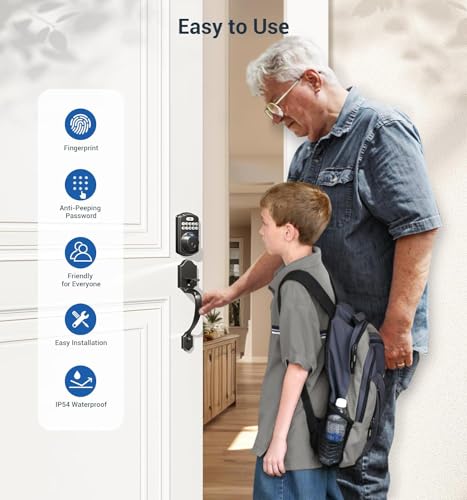 Veise Fingerprint Door Lock Set, Keyless Entry Door Lock, Front Door Handle Set, Electronic Keypad Deadbolt With Lever Handle thumb #4