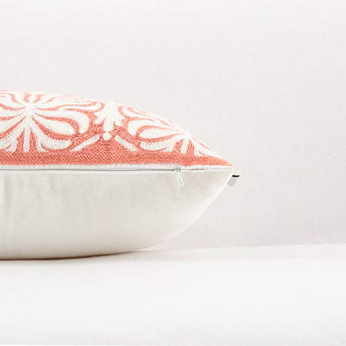 Hwy 50 Coral Pink Throw Pillow Cover 12X20 Inch For Couch Sofa Living Room, Decorative Farmhouse Small Floral Embroidered Rectangle Throw Pillows Case Cushion Covers 1 Piece #TOP4