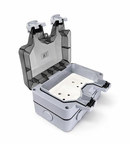Image of MX IP66 Waterproof Electrical Outdoor 6A Indian 2-Socket Box, Dustproof 250V 4-Module with Locking System, Weatherproof Power Outlet for Garden, Patio, Workshop, Industrial Use