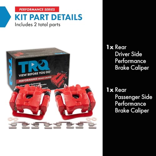 Image of TRQ Rear Brake Caliper Set Painted Red Brackets Compatible with 2001-2006 Acura MDX 2003-2008 Honda Pilot