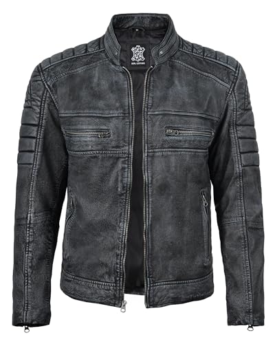 Image of fjackets Leather Jacket Men Real Lambskin - Cafe Racer Moto Style, Stand Collar Zip Up Jacket