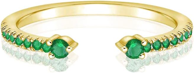 Two Stone Green Emerald Open Wedding Band For Women, 14k Gold Finish Matching Wedding Band, 2 Stone Emerald Wedding Band