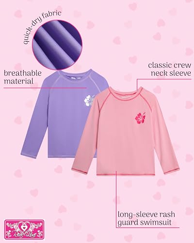 Image of Real Love Toddler Girls Rash Guard - 2 Pack Quick Dry Sun Protection Girls Swim Shirt Long Sleeve Rash Guard Kids (2T-16)