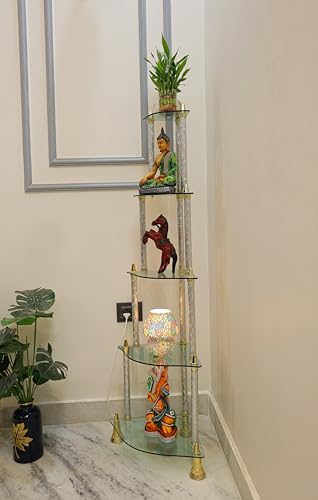 Image of SHREE Glass Wall Shelves || Living Room Stylish || Unique Design with Finish 5 Shelf (Silver)