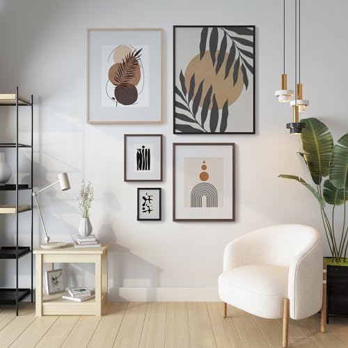 Miniatura 7 de Portarretratos de 5 x 7 pulgadas, juego de 2, paspartú con marcos de fotos de 4 x 6 pulgadas, acabado de venner de madera maciza negra y parte