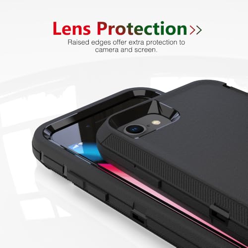 Image of Case for iPhone SE 3rd, iPhone SE 2nd Gen Case, Heavy-Duty Tough Rugged Shockproof Drop Protective Cover Phone Cases, Black