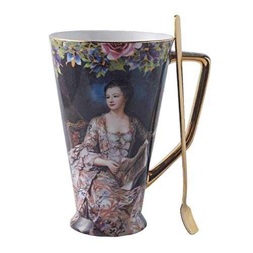 Tassen, Kaffeetasse Tasse, Porzellan-Tassen Kaffeetasse Mit Löffel Für Kaffee Tee Latte Oder Kakao, Frühstück Hafermehlkasse - 460Ml,G