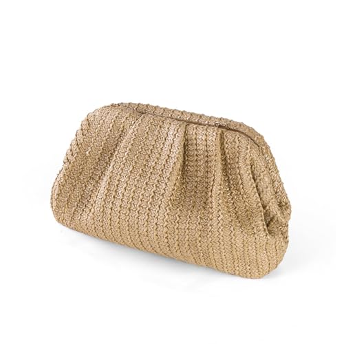 Image of Huralona Women Straw Woven Clutch Purse Pleated Handbag for Summer Beach Vacation Straw Shoulder Crossbody Bag