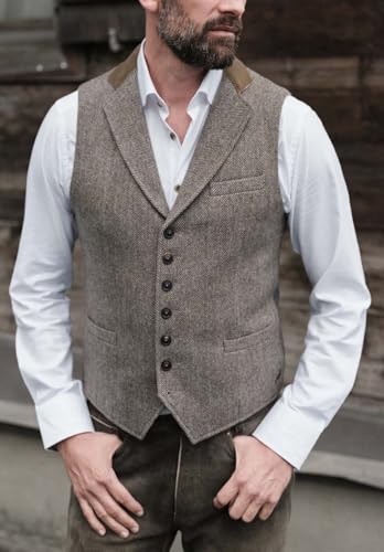 Men's Classic Herringbone Tweed Suit Vest Single Breasted Slim Fit Waistcoat for Prom2