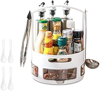 WWW Turntable Lazy Susan Spice Rack Organizer, Portable Lazy Susan Cabinet Organizer Spice Organizer Storage Rack Rotating for Kitchen Cabinet, Countertop, Bathroom, Makeup, Pantry With Handle,White