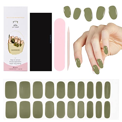 Gel Nail Strips 20 Nail Polish Strips For Women Semi Cured Gel Nail Strips Gel Nail Wraps Real Nail Polish For Girls Christmas Nail Stickers Brighter Thicker Tougher Includes Cuticle Stick Nail File (Dark green)