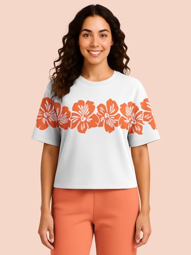 Image of HELLCAT Beige Printed Loose Fit Crew-Neck Crop T-Shirt for Women