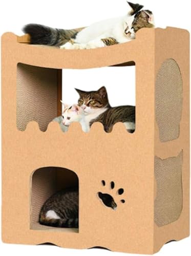 猫用爪とぎ キャットハウス キャットタワー ダンボールハウス 爪とぎ兼ベッド 猫箱 二階 組み立て式 高密度段ボール 収納簡単 ストレス解消 通気 (ティンバーバンガロークライミングフレーム)