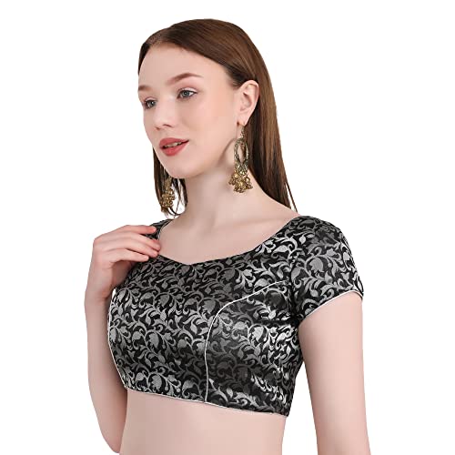 Image of Women's Short Sleeve Brocade (Chanderi) Readymade Stitched Saree Blouse Ready to Wear Half Sleeves Ladies Blouse