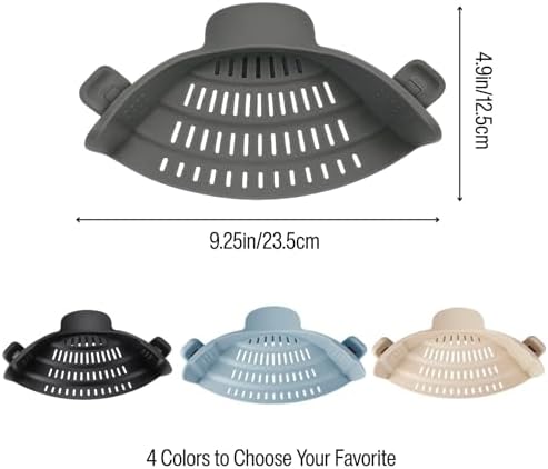 Silicone Pot Strainer, Emptycolor Adjustable Clip On Strainer for Pots Pans, Heat Resistant Pot Drainer, Kitchen Pasta Colander for Vegetables and Noodles (Grey)
