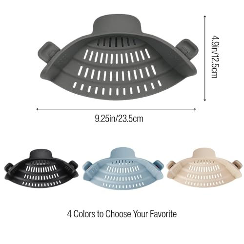 Silicone Pot Strainer, Emptycolor Adjustable Clip On Strainer for Pots Pans, Heat Resistant Pot Drainer, Kitchen Pasta Colander for Vegetables and Noodles (Grey)
