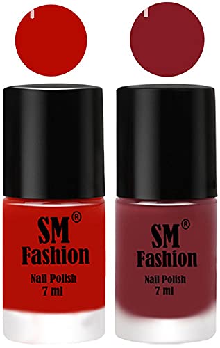 Image of Long Lasting Nail Polish | Nail Paint Combo 7 ml Each) - Set of 2 Red Orange-Plum