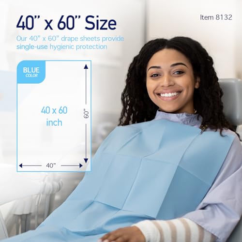 Image of Dynarex Disposable Drape Sheets - 40 inch x 60 inch (Case of 100), Blue, 2-Ply Tissue Paper for Patient Privacy, Exams, and Procedures