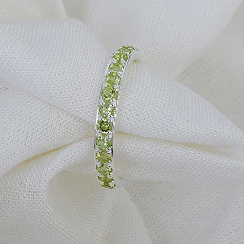Peridot Gemstone 925 Sterling Silver Eternity Band Ring With Pave Setting Fine Jewellery3