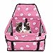 Bear Pattern Pet Carrier Cage, Washable Folding Pet Car Seat with Support Rod, Adjustable Safety Strap for Dogs, Oxford Cloth Travel Carrier Compatible with Front or Rear Car H (Pink paw Print