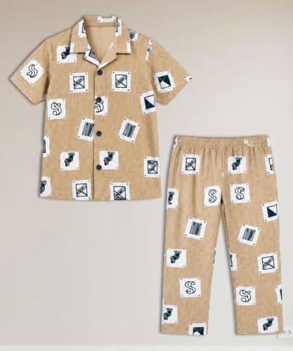 Image of 3BROS Unisex Pure Cotton Short Sleeve Kids Night Dress for Boys & Girls Nightwear /Sleepsuit /Sleepwear /Loungewear Night Suit for Boys and Girls Top and Pyjama Combo Set