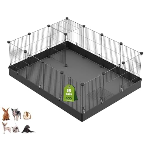LANGXUN 16pcs Small Animal Pet Playpen with Door & Waterproof Mat, Rabbit Guinea Pig Cage, Puppy Kitten Playpen | Indoor & Outdoor Portable Metal Wire