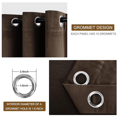 DWCN Velvet Curtains Extra Wide - Luxury Blackout Refresh Bundleable Heavy Duty Thermal Insulated Grommet Window Panels for Bedroom/Living Room Backdrop Decor, W60 x L84, Dark Brown,Set of 2 - Image 2