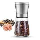 Sukreo Premium Manual Pepper Grinder Mill with Stainless Steel Cap, Ceramic Blades and Adjustable Coarseness Grinder for Fresh Ground Pepper, Salt and Spices, 6 oz Glass Body (1Pcs)