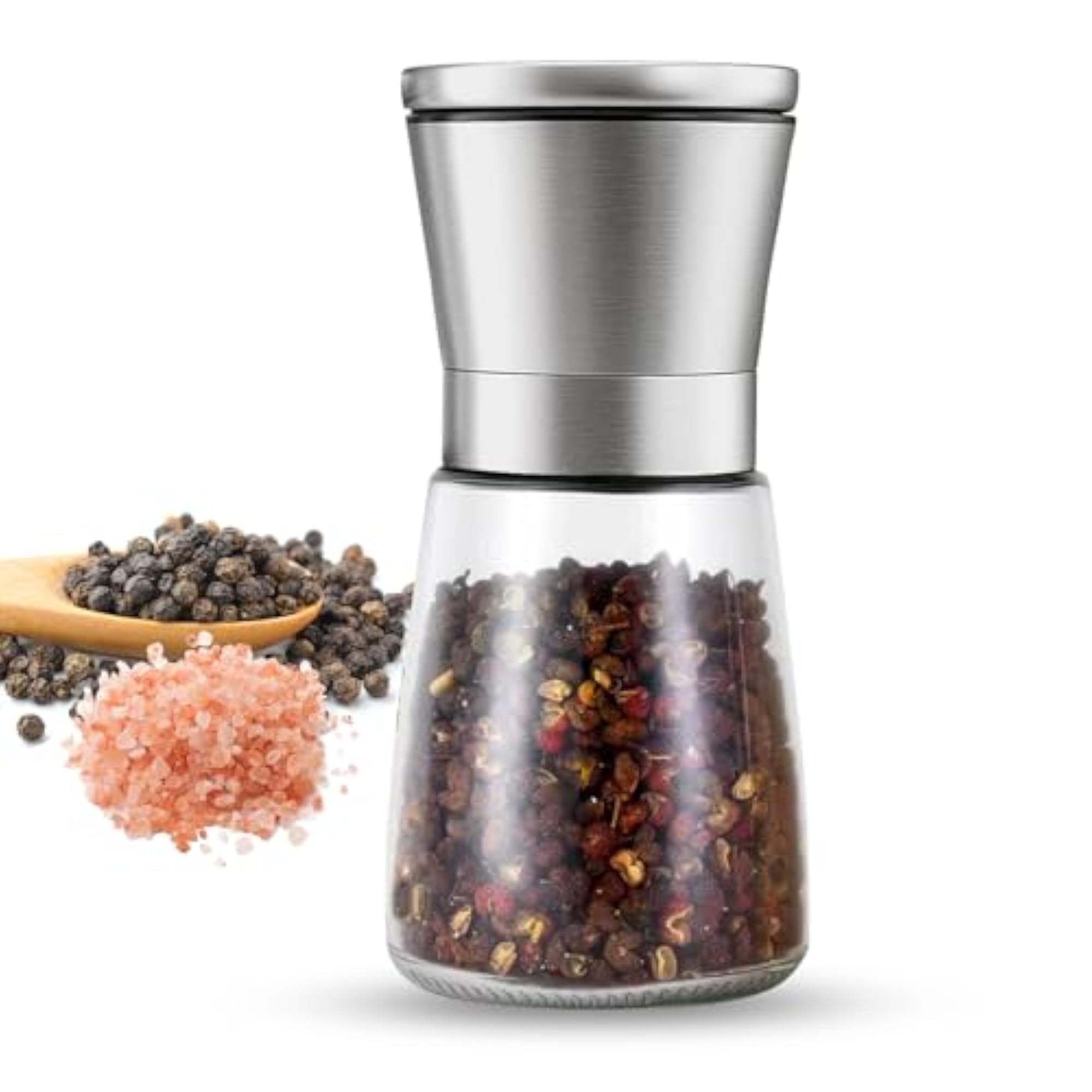Manual Pepper Grinder with Adjustable Ceramic Mill and Glass Jar