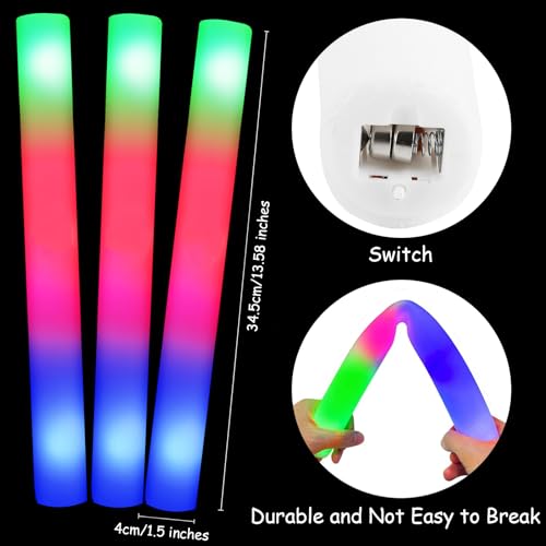 Foam Light UP Sticks,10 PCS LED Foam Sticks Light Up Foam Sticks with 3 Light Functions Glow in the Dark Party Bags Flashing Glow Sticks for Party - Image 3