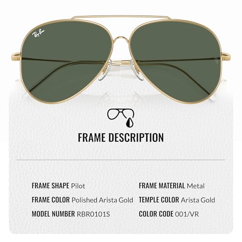 Image of Ray-Ban RBR0101S AVIATOR REVERSE Pilot Shaped Sunglasses for Men & Women with Official RAYBAN Eyewear Kit