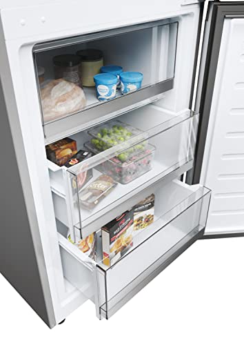 Haier Réfrigérateur-congélateur 2D 60 série 3 HDW3618DNPK avec façade en acier inoxydable/Total No Frost/Smart hON/HumidityZone/Capacité utile XXL/Silencieux seulement 36 dB(A) / Inox