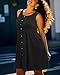 Women Sun Dresses Summer Plus Size Pockets Black Casual Sleeveless Button Down Beach Vacation Empire Waist Short Dress